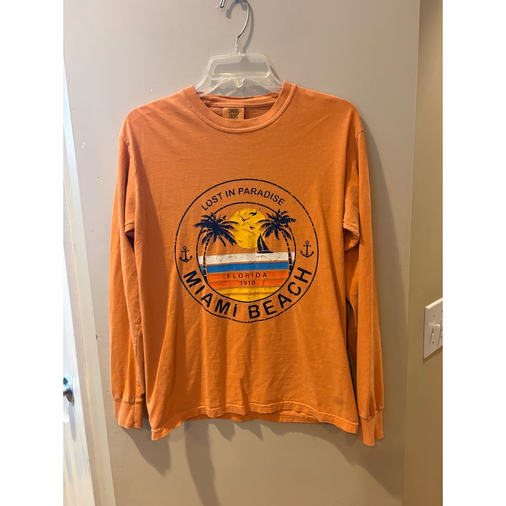 Comfort Colors Miami Beach Florida Long Sleeve Graphic T-Shirt Orange Small